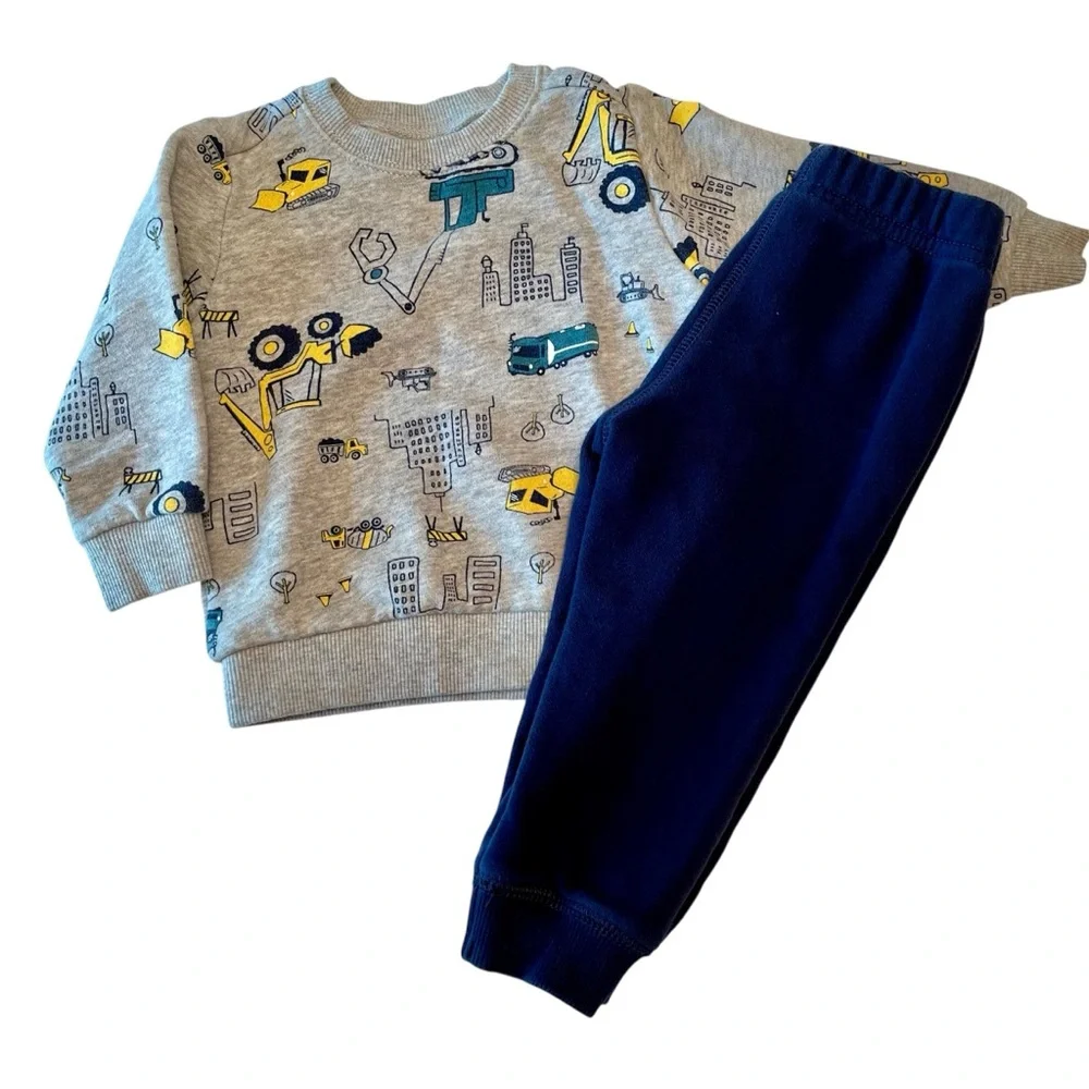 Carters Boys 2 Piece Construction Trucks Sweatshirt & Fleece Joggers Set 18M